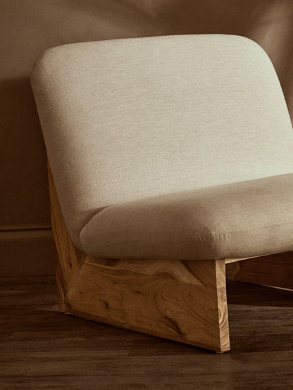 Notting Cream Linen Textured Armless Chair With Wood Base