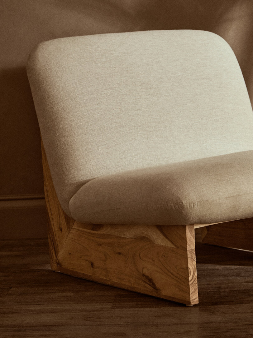 Notting Cream Linen Textured Armless Chair With Wood Base