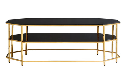 Downham Black Two Tier Glass Coffee Table with Gold Frame