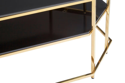 Downham Black Two Tier Glass Coffee Table with Gold Frame