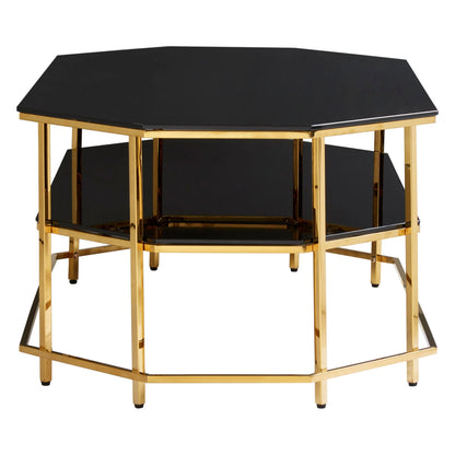 Downham Black Two Tier Glass Coffee Table with Gold Frame