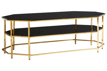 Downham Black Two Tier Glass Coffee Table with Gold Frame