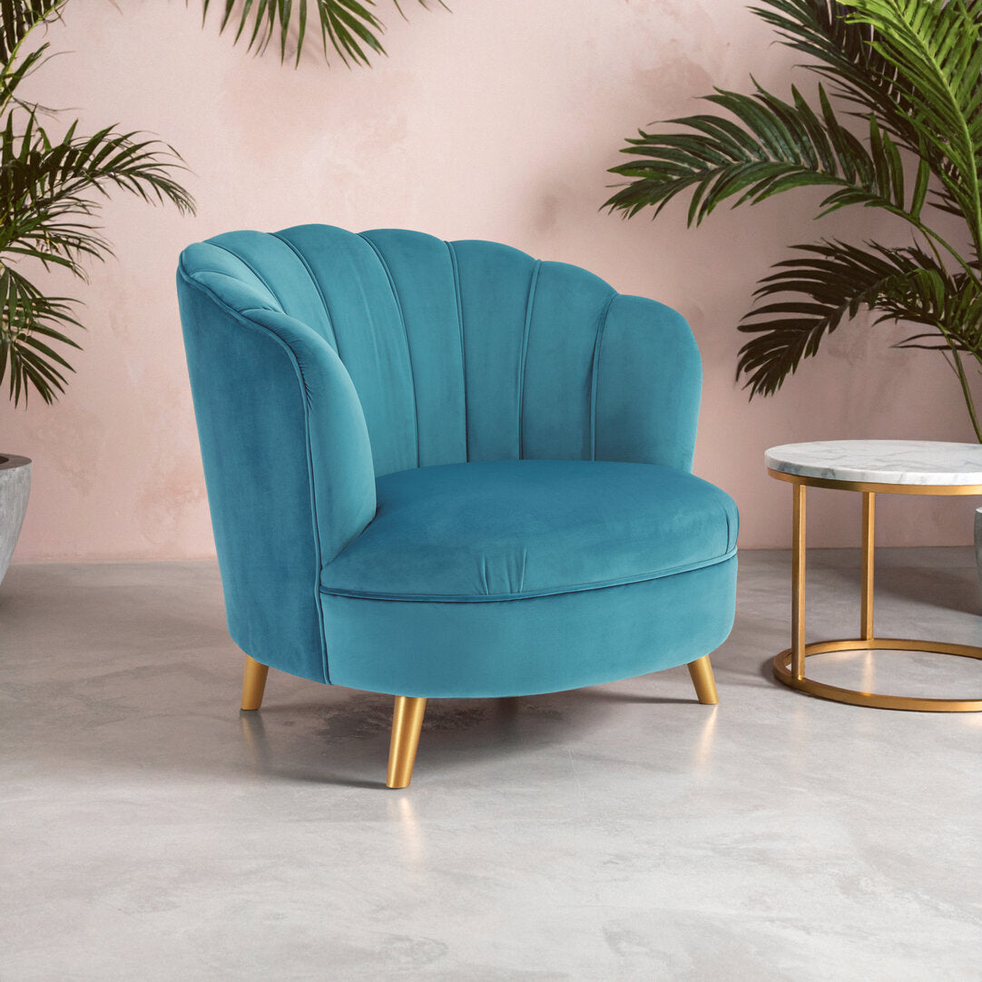 Florence Blue Velvet Chair With Gold Wood Legs