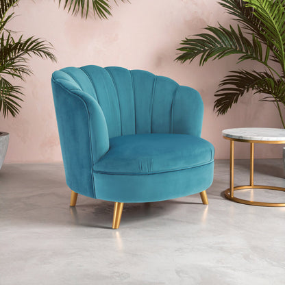 Florence Blue Velvet Chair With Gold Wood Legs