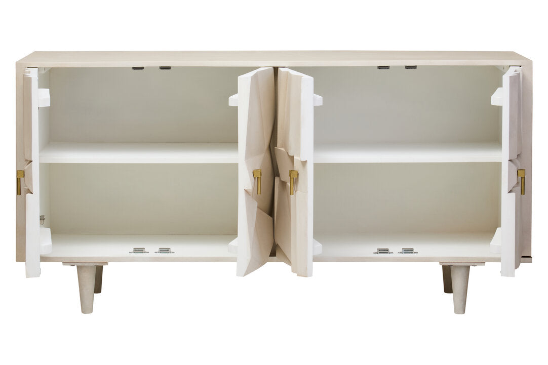 Porto Four Door Whitewash Mango Wood Abstract Sideboard