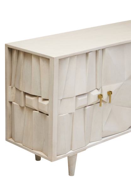 Porto Four Door Whitewash Mango Wood Abstract Sideboard
