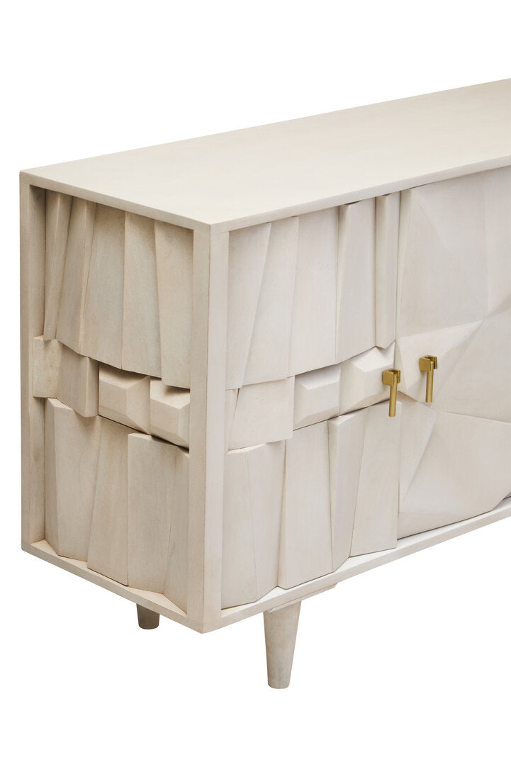 Porto Four Door Whitewash Mango Wood Abstract Sideboard