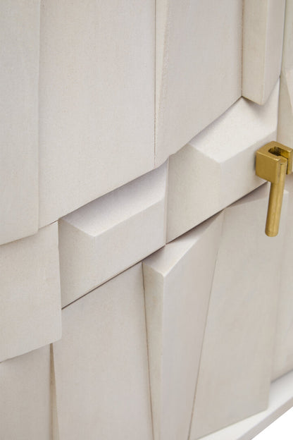 Porto Four Door Whitewash Mango Wood Abstract Sideboard