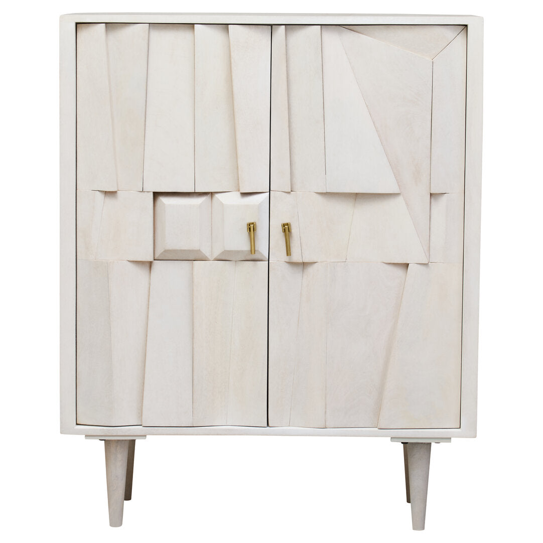 Windsor Two Door Whitewash Mango Wood Abstract Cabinet