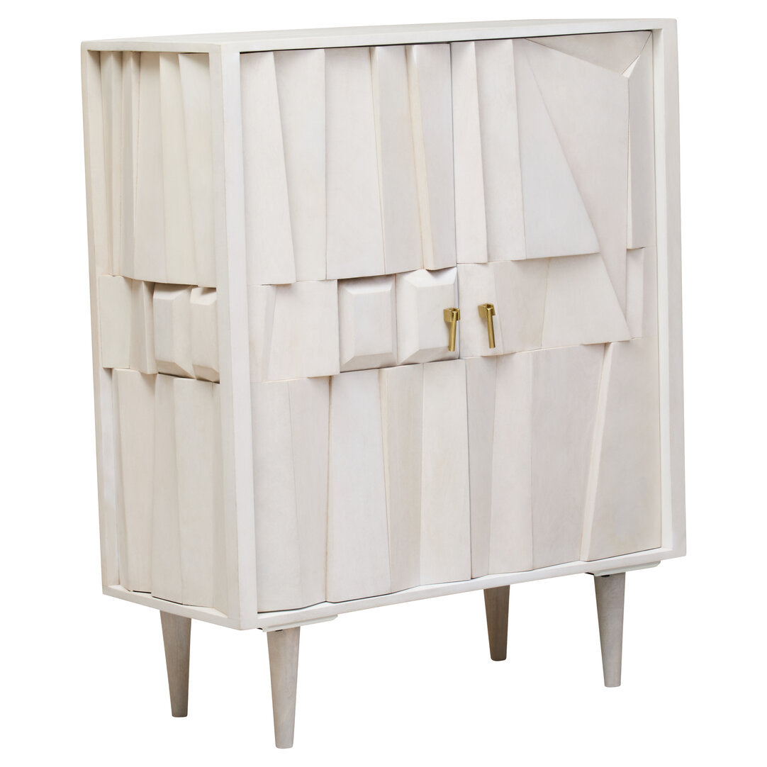 Porto Two Door Whitewash Mango Wood Abstract Cabinet