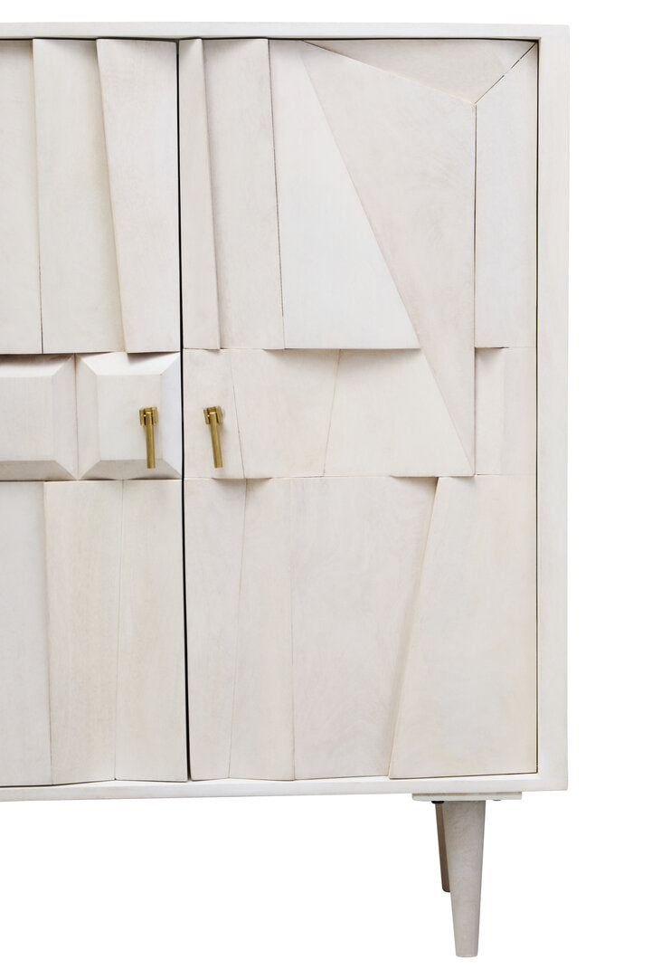 Porto Two Door Whitewash Mango Wood Abstract Cabinet