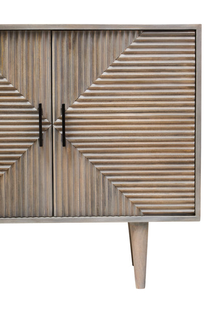 Hudson Two Door Greywash Carved Mango Wood Sideboard