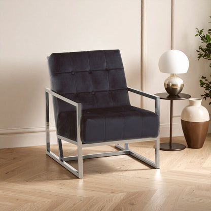 Monaco Black Velvet Chair with Stainless Steel Frame