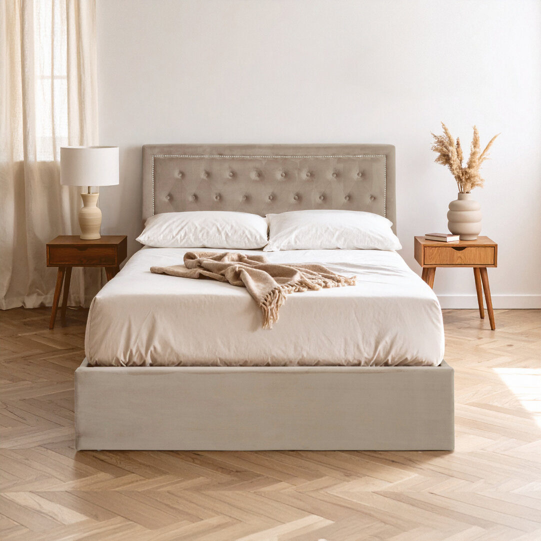 Brighton Mink Velvet Ottoman Double Bed