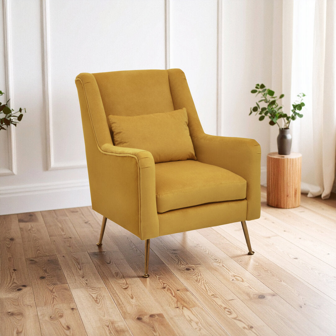 Lisbon Yellow Velvet Chair With Gold Finish Legs