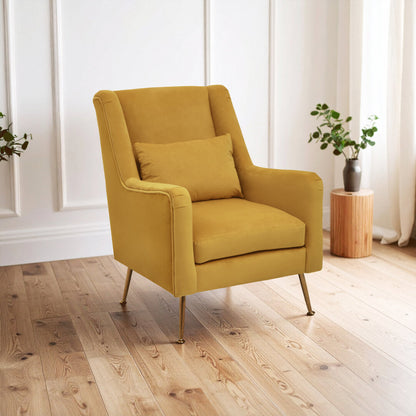 Lisbon Yellow Velvet Chair With Gold Finish Legs