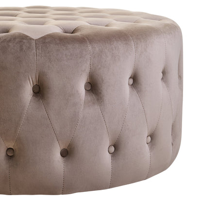 Chester Mink Velvet Round Tufted Footstool