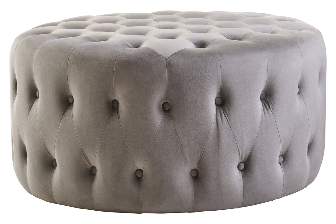 Chester Velvet Round Tufted Footstool Grey 