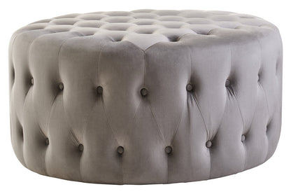 Chester Velvet Round Tufted Footstool Grey 