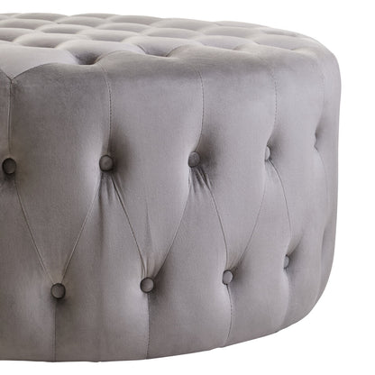 Chester Velvet Round Tufted Footstool Grey 