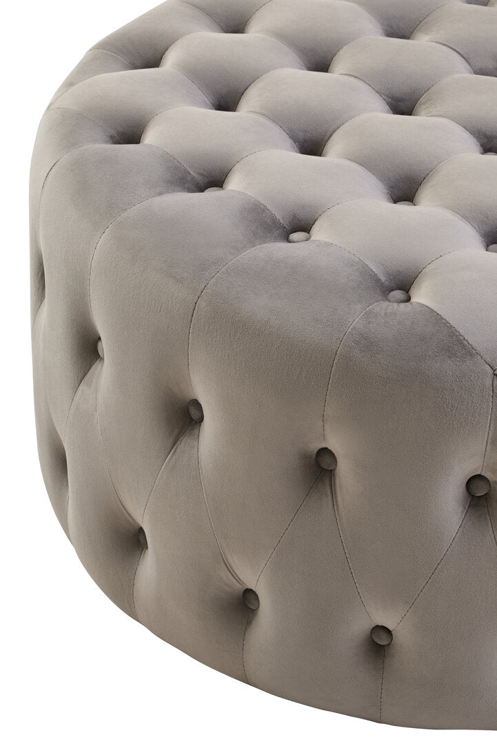 Chester Velvet Round Tufted Footstool Grey 