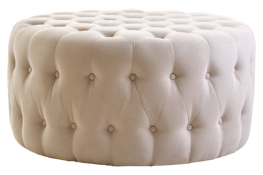Chester Velvet Round Tufted Footstool Beige 