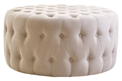 Chester Velvet Round Tufted Footstool Beige 