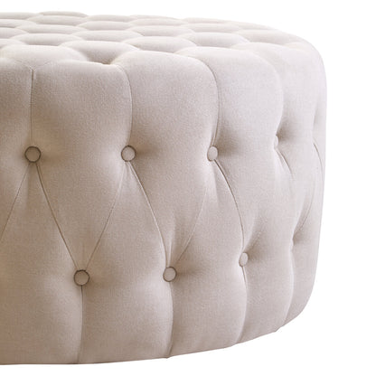 Chester Beige Velvet Round Tufted Footstool
