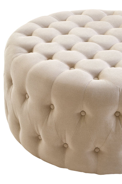 Chester Velvet Round Tufted Footstool Beige 