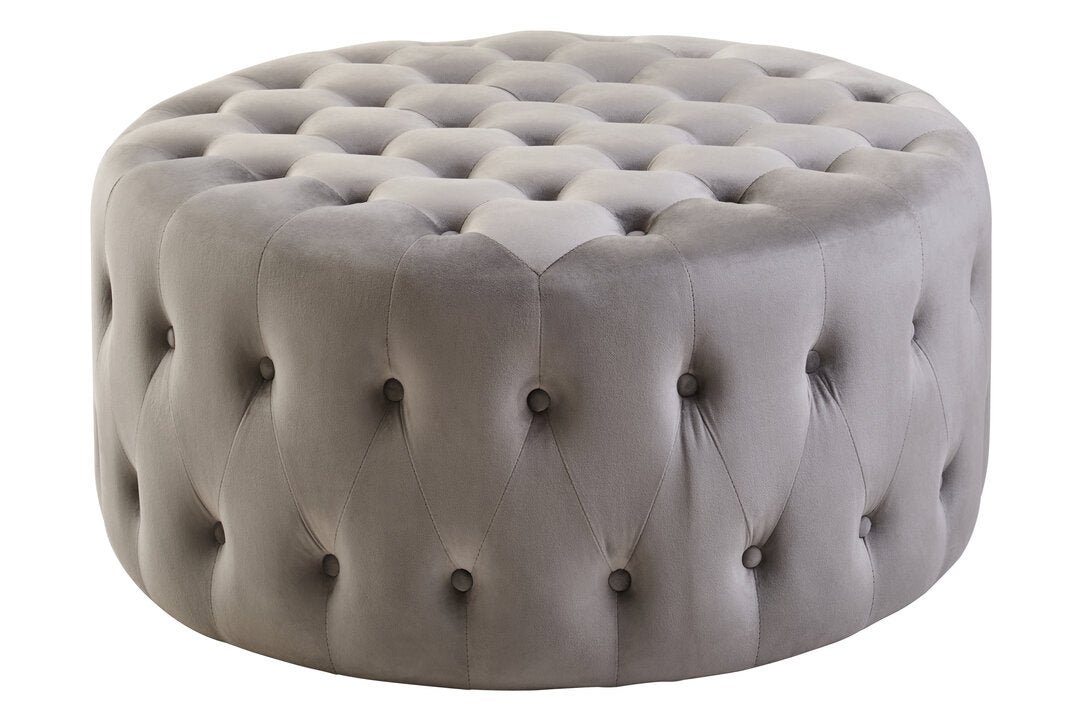 Chester Velvet Round Tufted Footstool Grey 