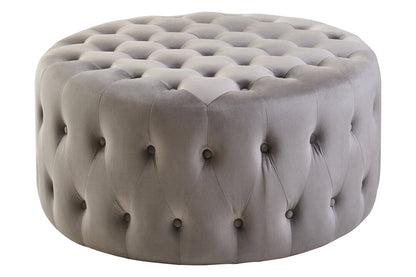 Chester Velvet Round Tufted Footstool Grey 