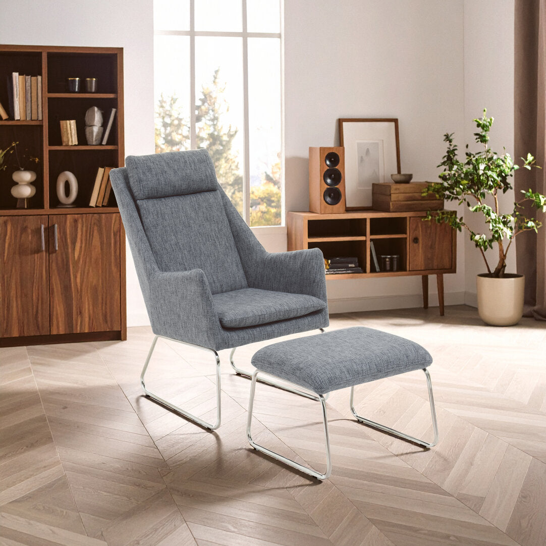 Devon Grey Fabric Lounge Chair And Footstool Set