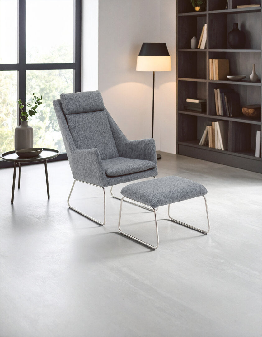 Devon Grey Fabric Lounge Chair And Footstool Set