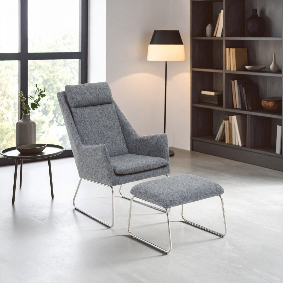 Devon Grey Fabric Lounge Chair And Footstool Set