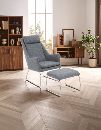 Devon Grey Fabric Lounge Chair And Footstool Set