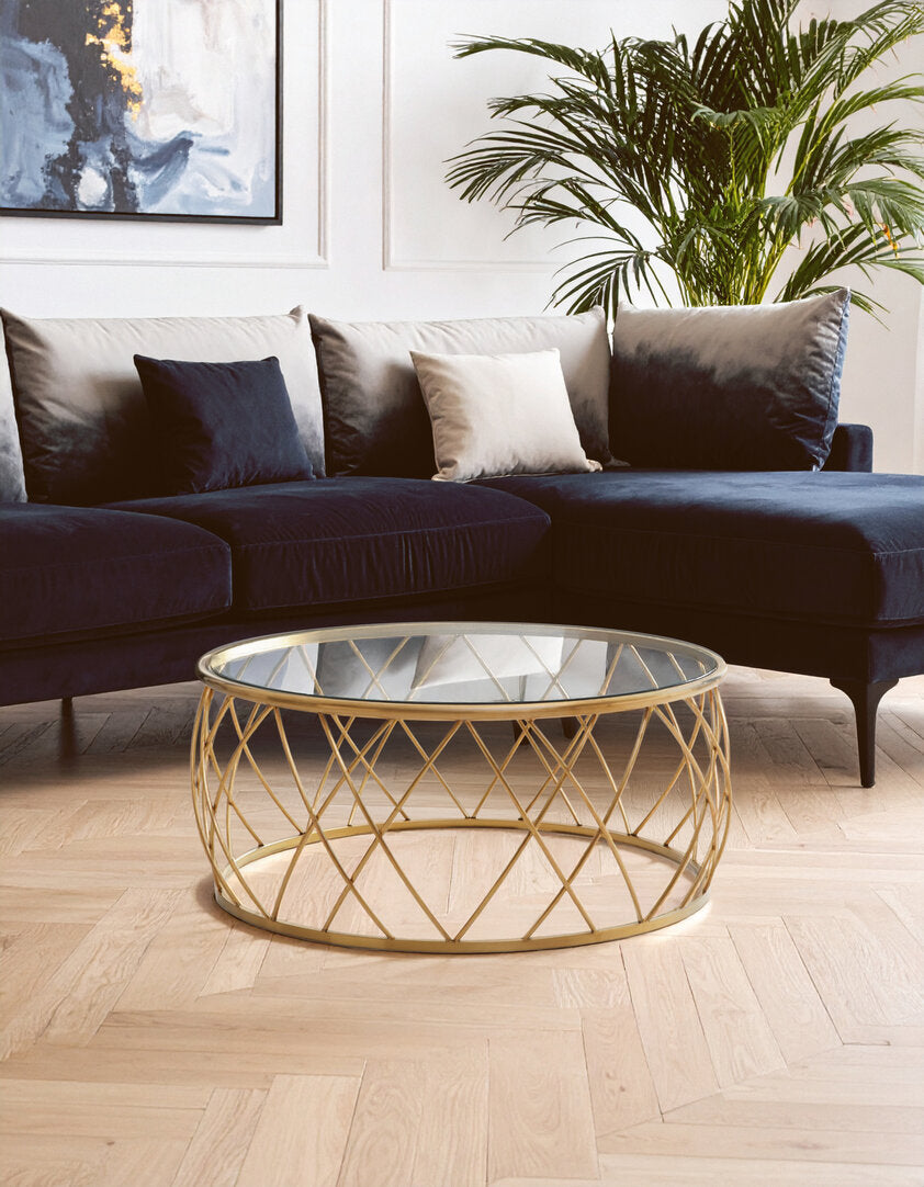Monaco Gold Round Coffee Table with Clear Glass