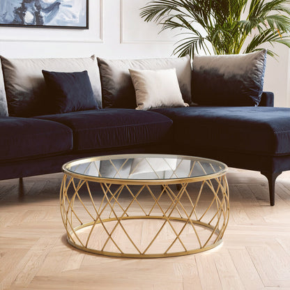 Monaco Gold Round Coffee Table with Clear Glass