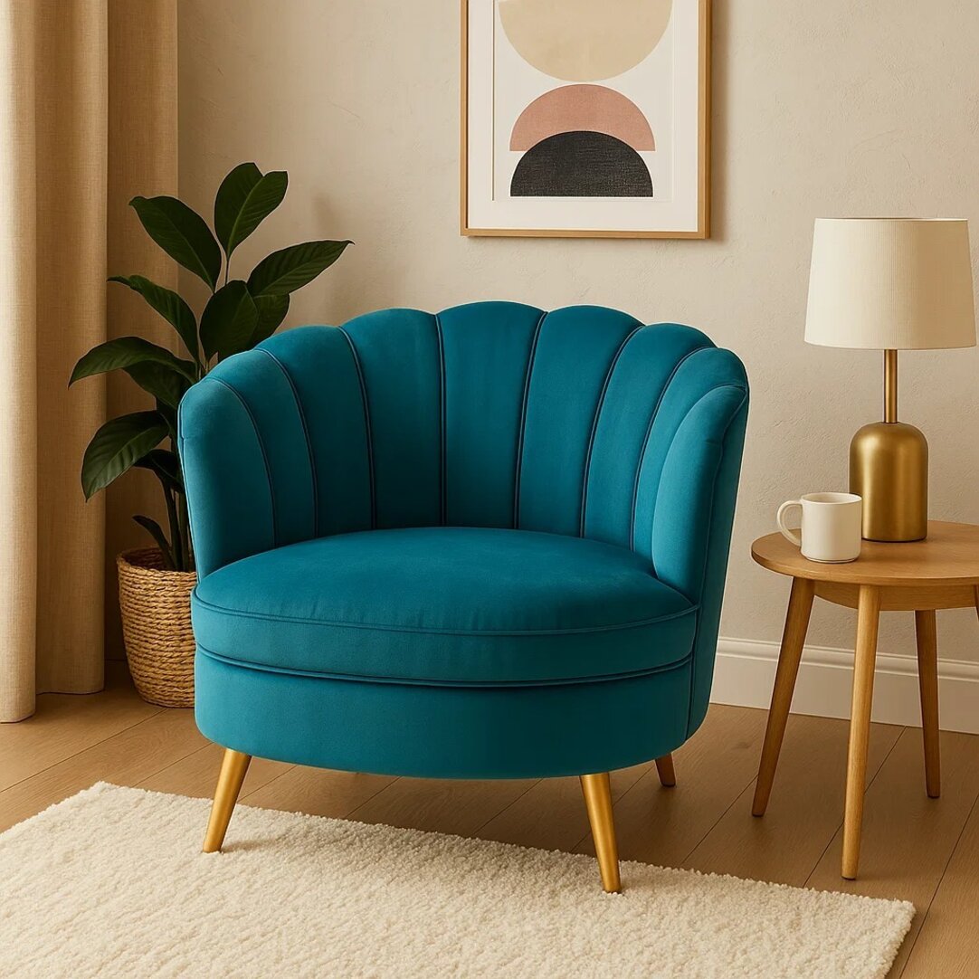 Florence Blue Velvet Chair With Gold Wood Legs