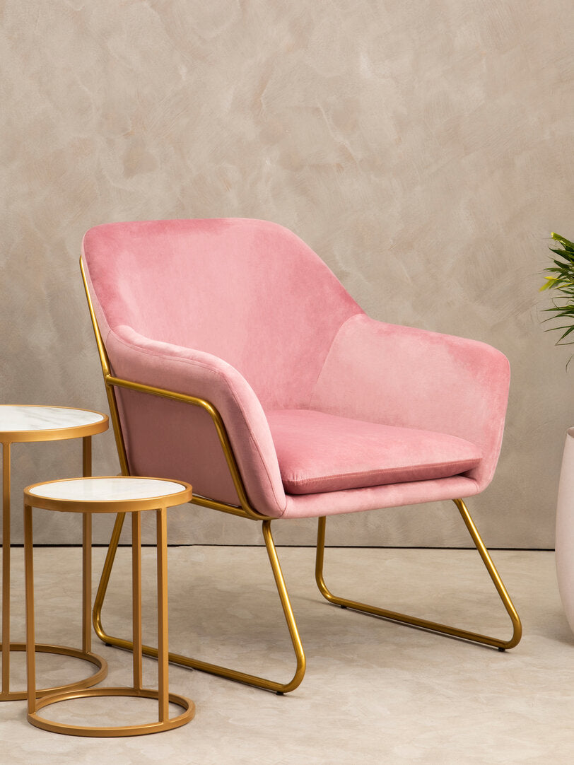 Amalfi Pink Velvet and Powder Gold Frame Armchair