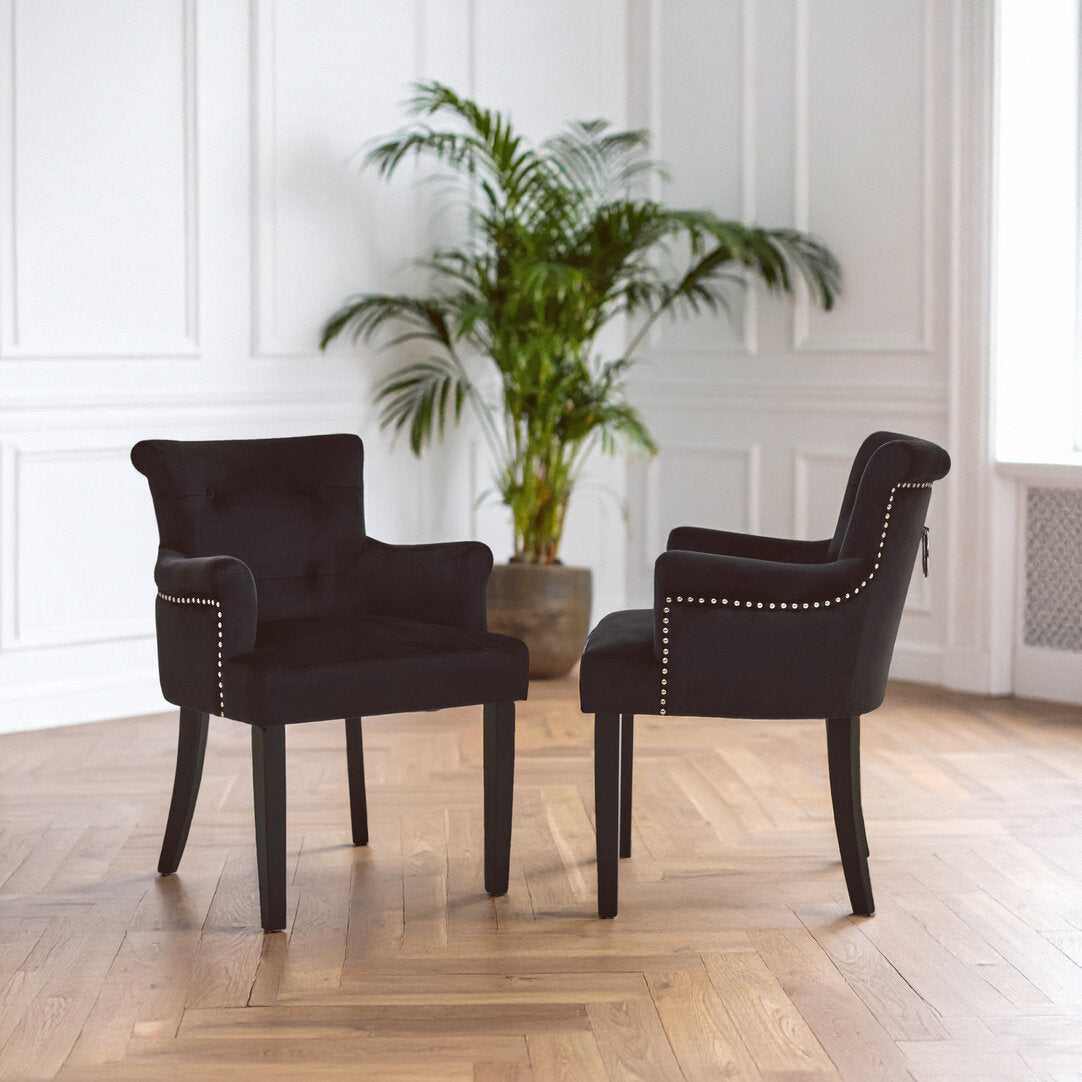 Lisbon Black Velvet Chair With Ring Back