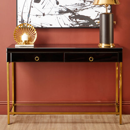 Vienna Townhouse Black Mirror Console Table with Gold Frame