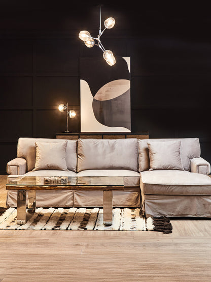 Whitby Three Seat Grey Velvet Right Chaise Sofa