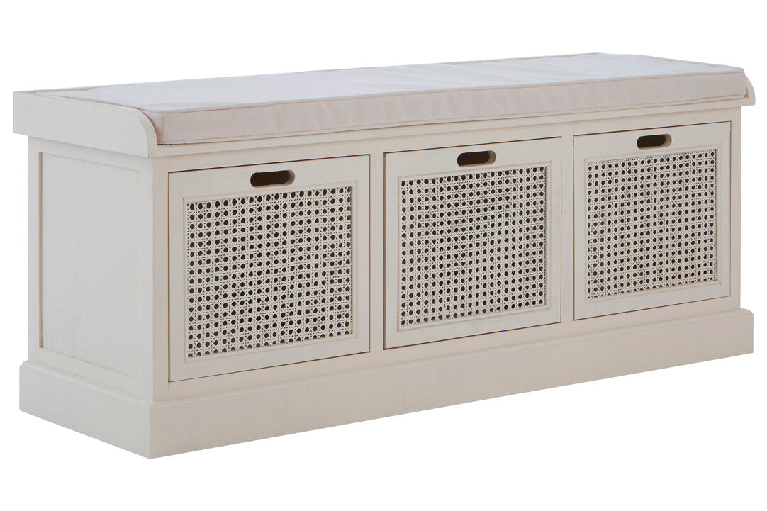 Savoy Antique White Three Drawer Storage Bench with Cushion