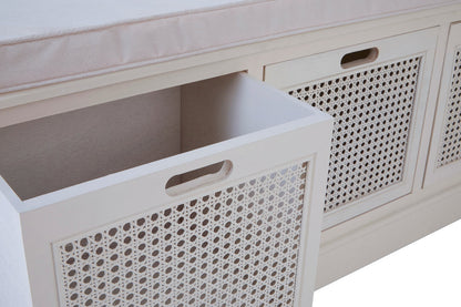 Savoy Antique White Three Drawer Storage Bench with Cushion