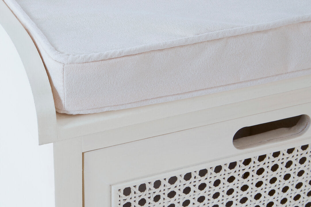 Savoy Antique White Three Drawer Storage Bench with Cushion