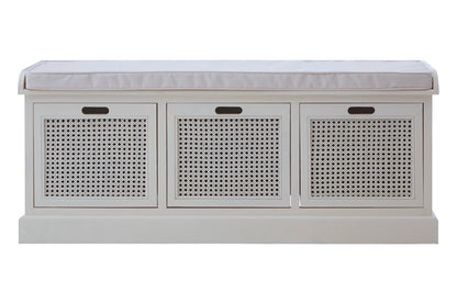 Savoy Antique White Three Drawer Storage Bench with Cushion