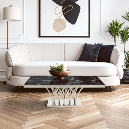 Cannes Black Marble And Silver Coffee Table