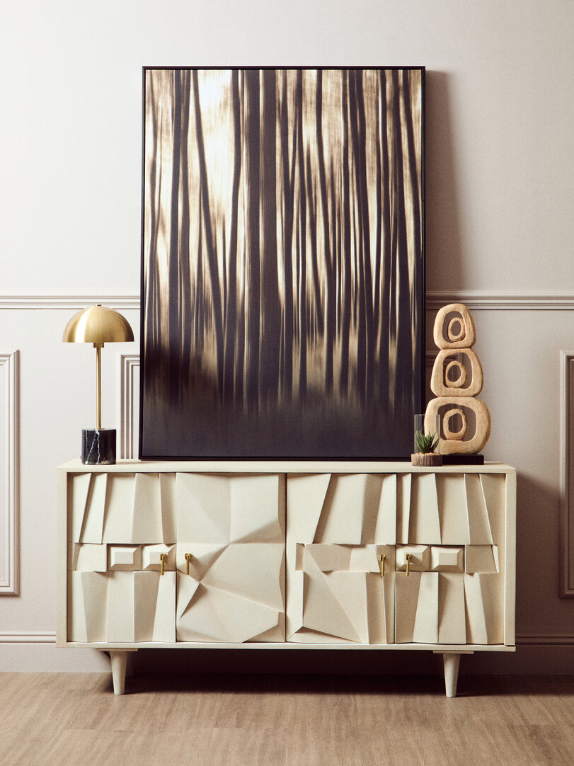 Porto Four Door Whitewash Mango Wood Abstract Sideboard