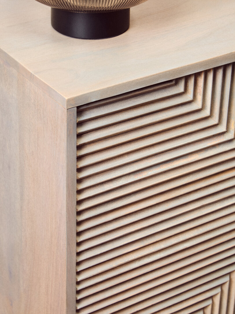 Hudson Two Door Greywash Carved Mango Wood Sideboard