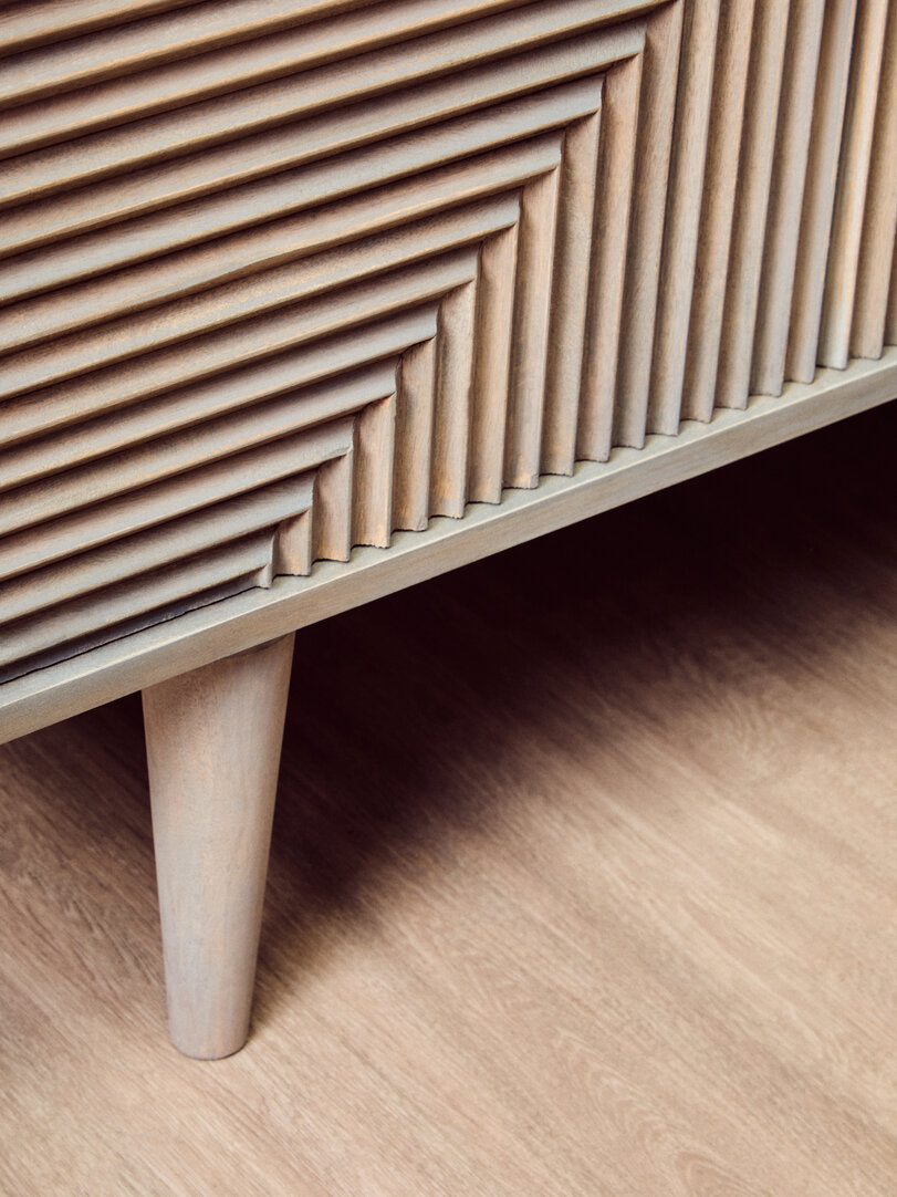 Hudson Two Door Greywash Carved Mango Wood Sideboard